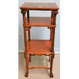 A late 19th/early 20th century rosewood whatnot in the Chinese manor, 3 square tiers, marble top,