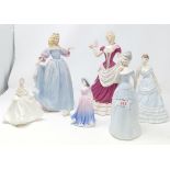 Two Coalport Ladies of Fashion and 4 similar figures