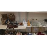 A selection of decorative items including glassware and a Paillard Bolex cine camera accessories