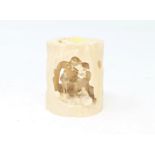 A 19th century Japanese craved ivory scene of farmers working in fields under tree height 8cm
