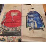 Two Chinese 19th century scroll pictures depicting man and woman in traditional dress