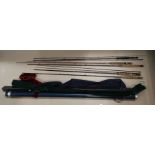 Five fly fishing rods: Drennan 10'; Nimrod; Bob Church; etc.; a House of Hardy rod case