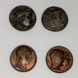 GREECE: 2 copper and 2 silver coloured dumpy tokens