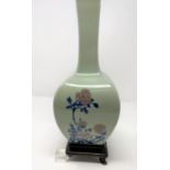 A Chinese Celadon glazed square vase with bird and floral decoration etc, mark to base, on damaged