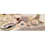 A Spode 18th style tea and coffee pot, decorative china, serving platters etc