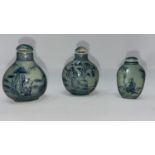 Three Chinese snuff bottles, Guangzhou design decorated with figures and animals in landscapes