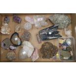 A collection of mineral samples: quartz; rock crystal; amethyst; etc.