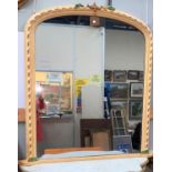 A Victorian large overmantel mirror with arch top in cream and polychrome painted finish