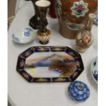 A Japanese blue and white rice bowl, small squat vase, satsuma vases and a Noritake hand painted