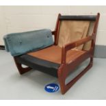 A mid century teak G-Plan style armchair with vinyl backing, width 70 cm