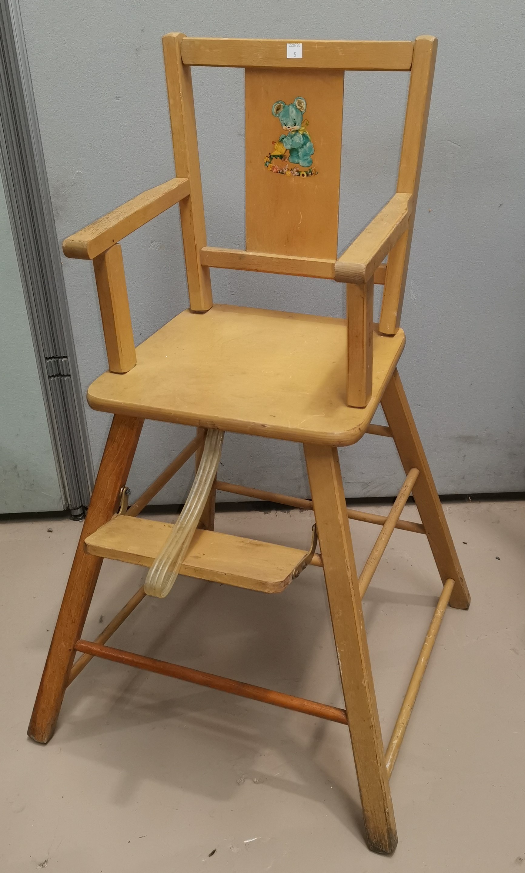 A doll's house; stools, a vintage high chair (sold as a collectors item only)