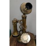An early 20th century stick telephone in brass