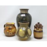 Two Studio ware vases a similar jug; 2 stoneware tobacco jars