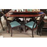 A matched mahogany dining suite in the period style comprising extending table with rounded