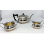 A Georgian style rounded rectangular 3 piece hallmarked silver tea set 38oz