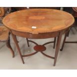 An Edwardian inlaid oval satinwood occasional table with square legs and under tier length 78cm