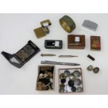 A selection of collectables including 3 vintage cigarette lighters; a lacquer snuff box; railway