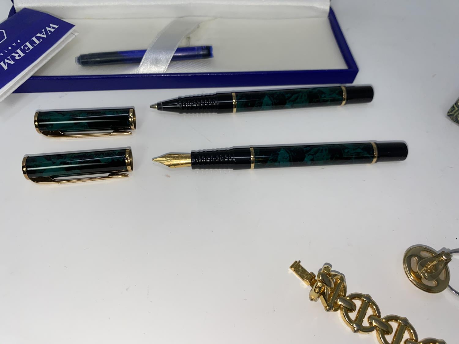 A Waterman fountain pen and ballpoint pent set; boxed; a small quantity of costume jewellery; a - Image 2 of 2