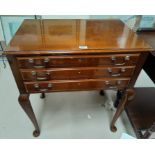 A Georgian style mahogany occasional table/canteen box by Mappin & Webb, with 3 fitted drawers, on