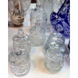 Six various cut glass covered jars/containers