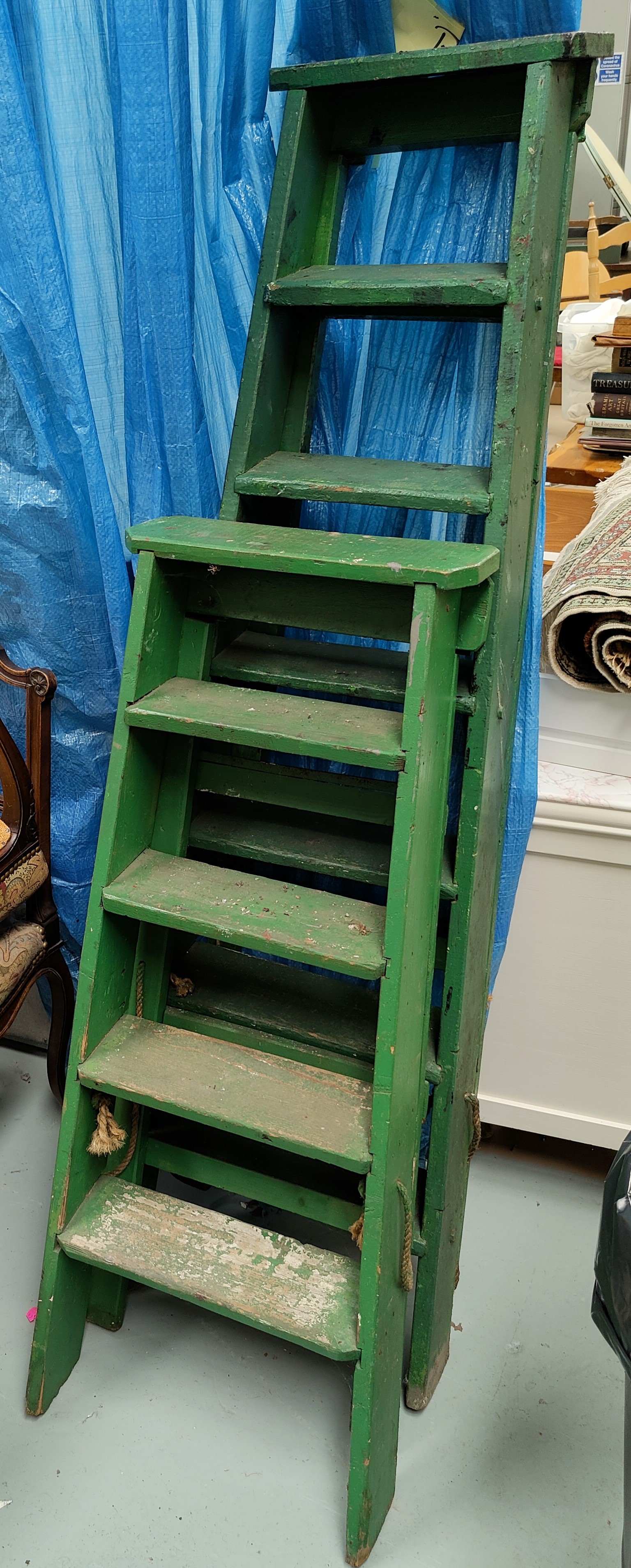 A pair of vintage A frame ladders FOR DISPLAY PURPOSES ONLY