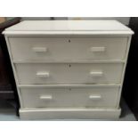 A painted pine 3 height chest of drawers