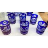 A Victorian style set of 6 tumblers in overlaid Bristol blue