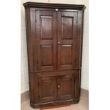 A Georgian country made corner cabinet, full height and straight fronted, with twin fielded panel