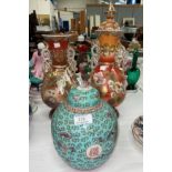 A Chinese ginger jar with turquoise ground; a pair of satsuma vases; etc.
