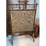 A late 19th/early 20th century bamboo framed screen with silk insert of flowers, height 105 cm