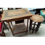 A carved oak occasional table with rectangular top; an oak occasional table with octagonal top