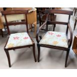 A set of 7 (6 + 1) Regency style mahogany dining chairs with seats upholstered in cream and floral