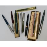 Five Parker fountain pens; 4 similar ballpoint pens