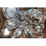 An EPNS punch bowl with 6 plates; a selection of silver plate