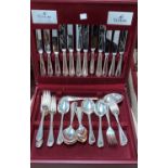 A silver plated canteen of beaded cutlery by Viner's, 6 setting in fitted mahogany effect box
