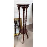A reproduction 2 height barley twist plant stand; a reproduction wine table