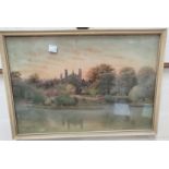 Alfred S Watson: Church by a river, watercolour, signed, 26 x 37 cm, framed and glazed;