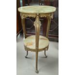 A gilt and onyx 2 tier tall occasional table and a gilt tea trolley