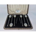 A cased set of six circular seal top coffee spoons Birmingham 1924 1.9oz (59gms)