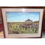 Tom Dodson: figures in a park around a bandstand, artist signed limited edition print, 107/850, 43 x