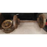 2 cast iron wheels and similar bogey