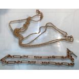 A pinchbeck belcher guard chain; a gold plated guard chain of heavy large links, stamped '14GF'