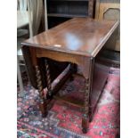 An oak barley twist dining table with 'D' end drop leaf top; a 1930's set of 4 Walnut dining
