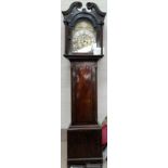 An 18th century Scottish mahogany longcase clock, the hood with swan neck pediment, carved flower