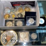 A selection of commemorative coins; medallions; etc.; a large memorial of Princess Diana; 3 GB £20
