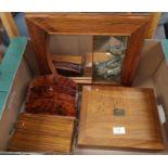 A H Upman Humidor, a wooden letter rack, a pine mirror etc