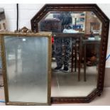 A 1930's wall mirror in canted and beaded oak frame; 2 other mirrors