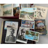 A selection of postcards; 3 x 1933 scrap books and a crested notebook case