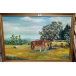 Kenneth Miles: Rural landscape with horses, oil on board, 50 x 75 cm, framed