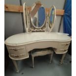 A French style cream and gilt dressing table with triple mirror and stool